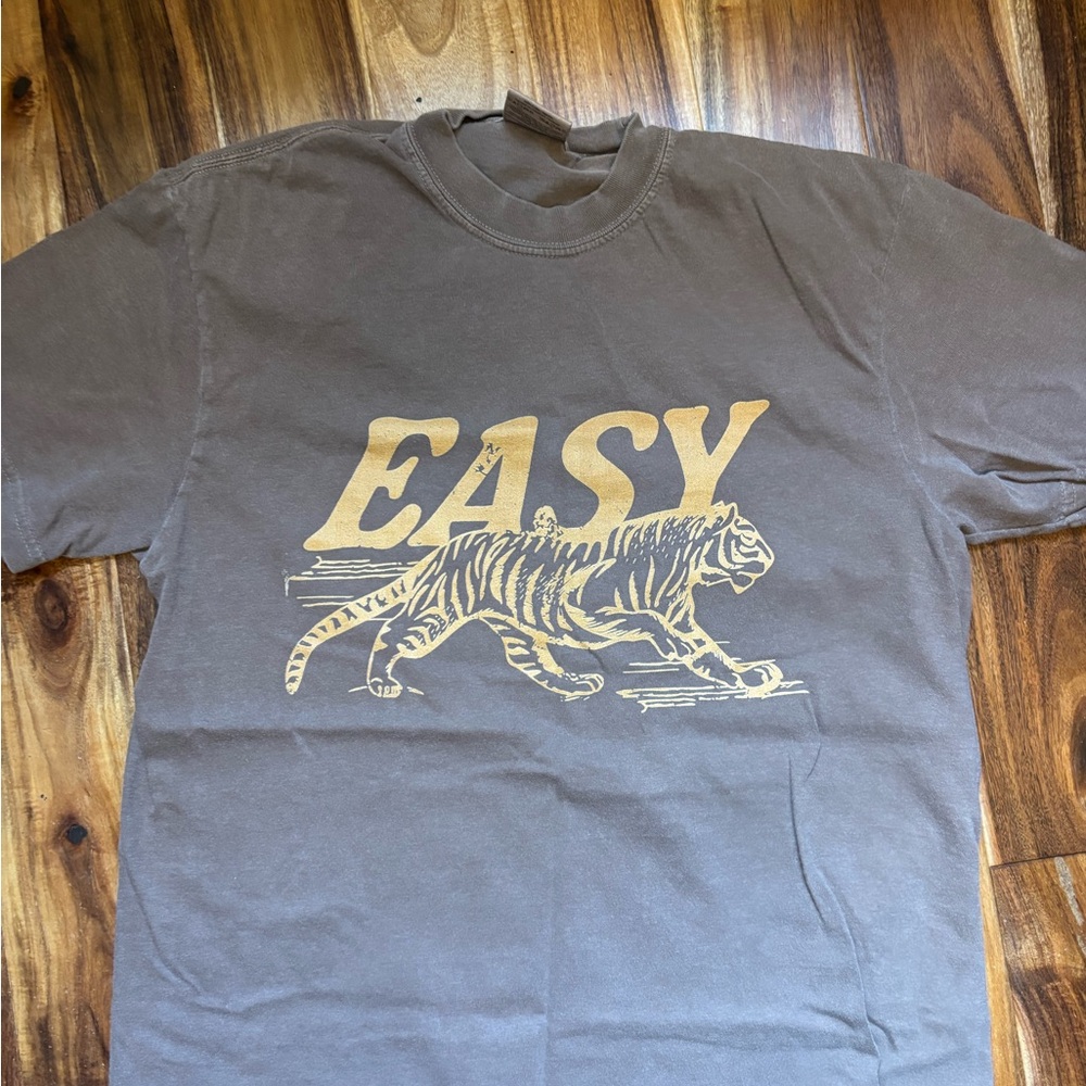 Comfort Colors Brown Shirt with Gold Easy Tiger Print - Size Medium